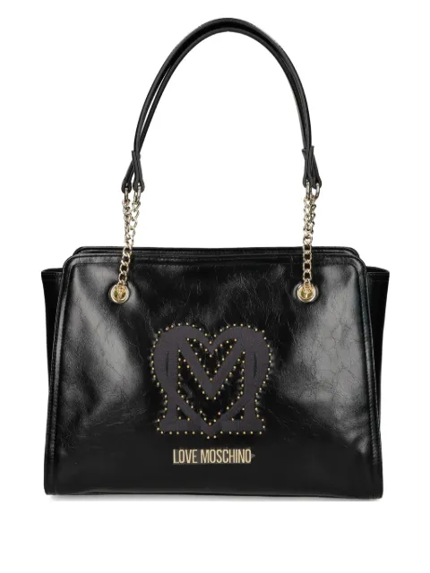 Love Moschino logo-plaque studded shoulder bag Black JC4380PP0NKT0