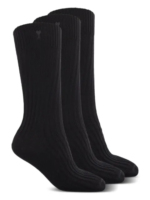 AMI Paris ribbed logo socks (pack of three) Black USC611AK0007