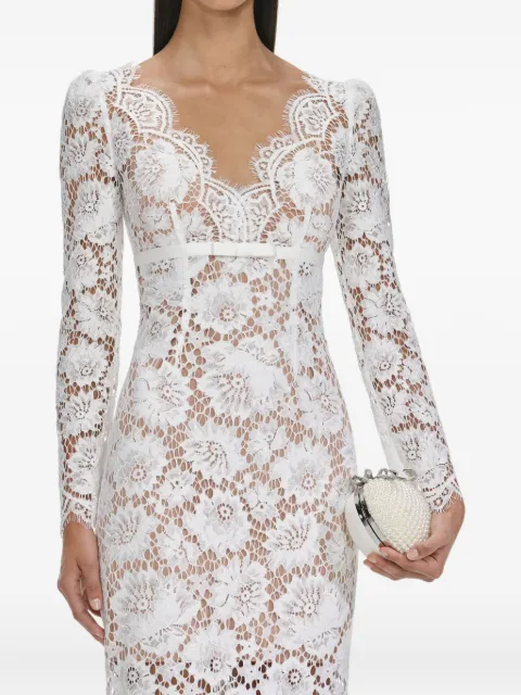 Self-Portrait floral-lace long-sleeve midi dress White AW25202MWWHITE