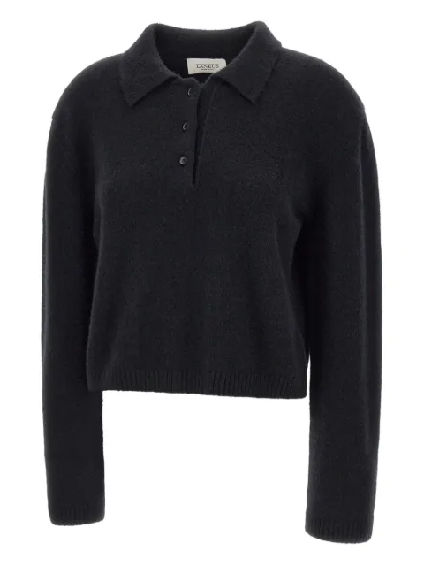 Laneus cropped long-sleeve polo top Black F5LAWOKP249110