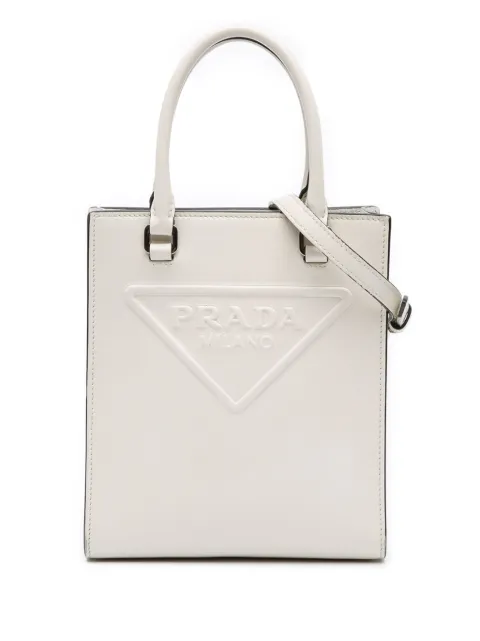 Prada Pre-Owned 2013-2025 Mini Soft Calf Logo Drill satchel White 3EMHJVDE3FORNJK8