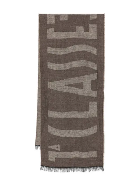ALVIERO MARTINI 1° CLASSE logo-pattern fringed scarf Brown S57917690970