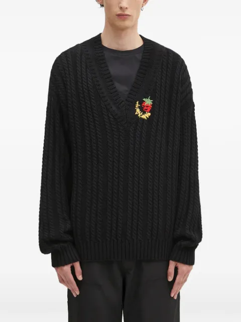 Sky High Farm embroidered V-neck sweater Black SHF07N005
