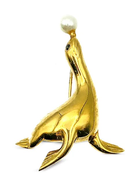 Jennifer Gibson Jewellery 1980s pearl sea lion brooch Gold JGJSEALIONBRO