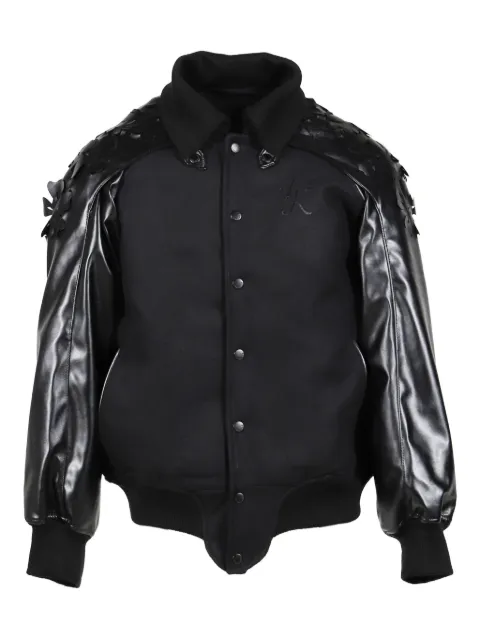JUNTAE KIM flower-embellished bomber jacket Black JTKAW25J05