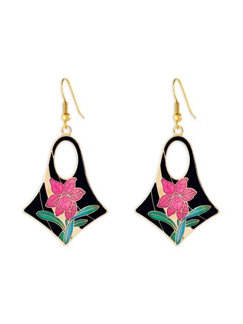 Susan Caplan Vintage 1980s Cloisonné geometric earrings Black ER026450