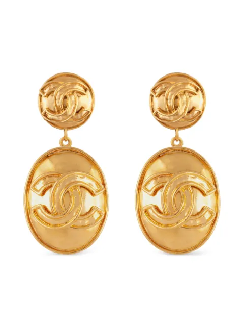 CHANEL Pre-Owned 1994 interlocking-logo oval earrings Gold ER026319