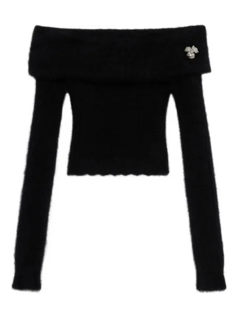 Blumarine floral-appliqué off-shoulder top Black 4M183A