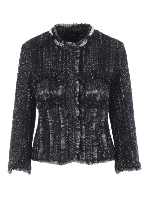 Simone Rocha pearl-chain tweed jacket Black 6137B1259SALTPEPPERTWEEDBLACKPEARL