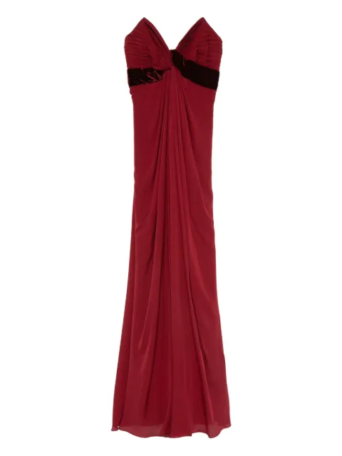 Elie Saab pleated velvet-trimmed dress Red D0836NP25VES02