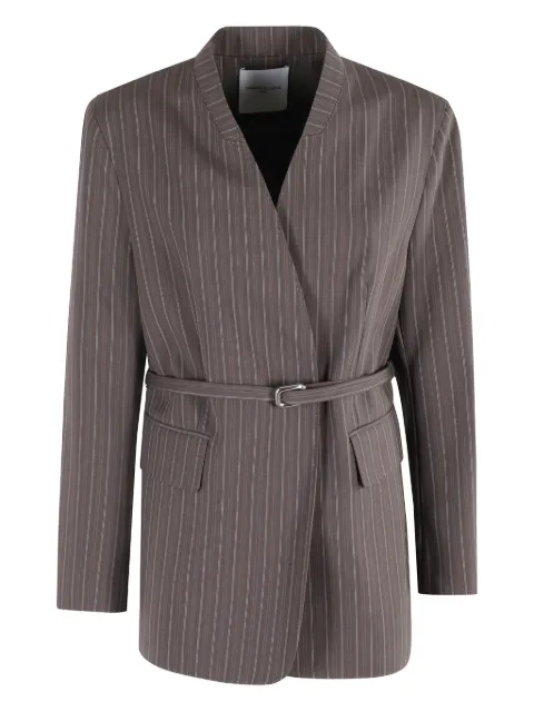 Isabelle Blanche pinstripe belted jacket Brown IS25FWJ043T003097