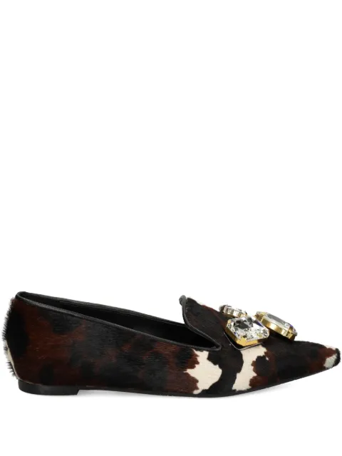 Ras crystal-embellished pointed-toe loafers Brown 8208S