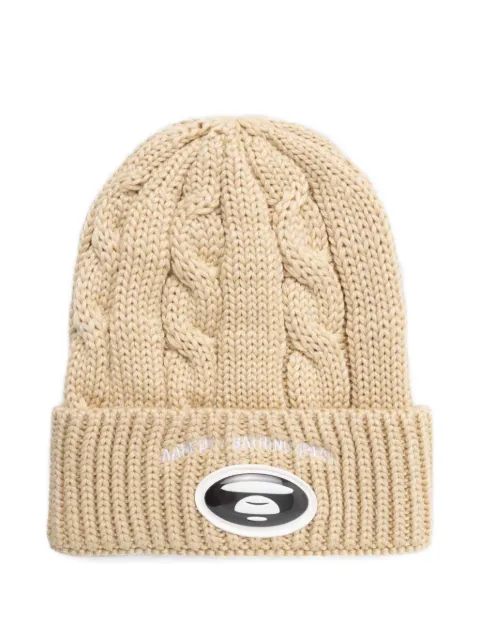 A BATHING APE® cable-knit logo-patch beanie Neutrals AHT5236