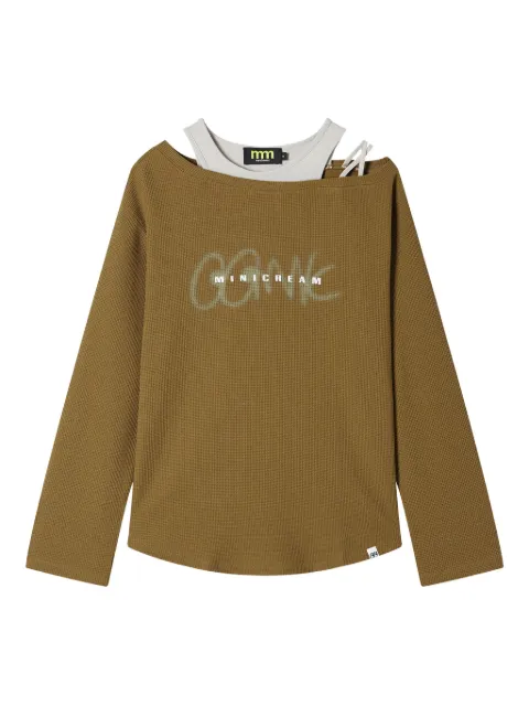 Mini Cream waffle-knit off-shoulder top Green 5FM607A