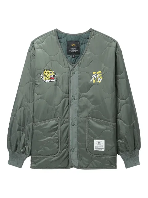 Alpha Industries tiger-embroidered quilted jacket Green AIJK1109