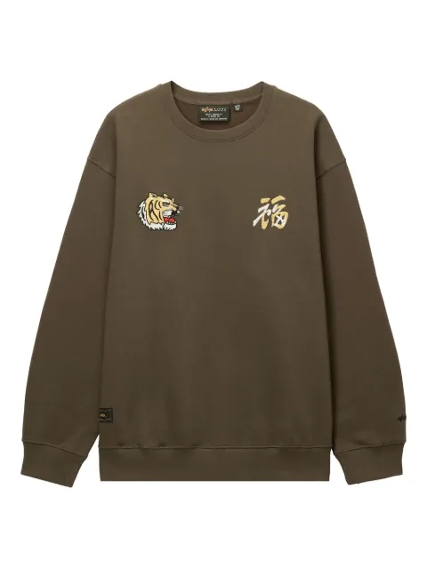 Alpha Industries tiger-embroidered crew-neck sweatshirt Green AISW1136