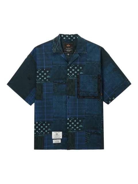 Alpha Industries patchwork-pattern panelled shirt Blue AISR0014