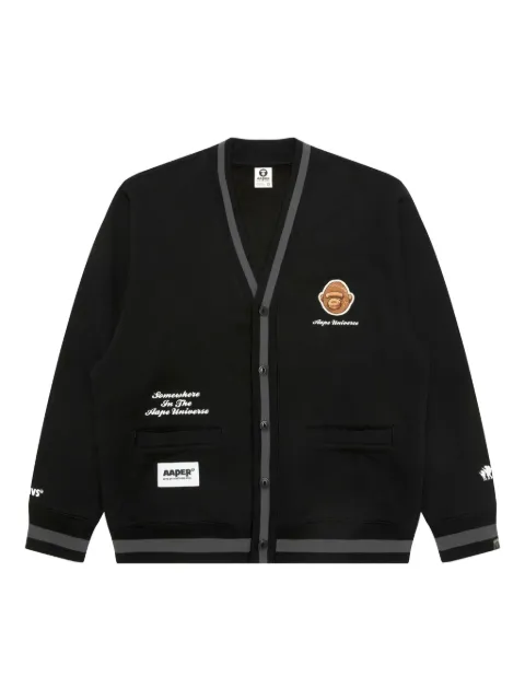 AAPE BY *A BATHING APE® embroidered ape head ribbed trim cardigan Black ASWC374XXP