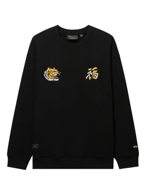 Alpha Industries tiger-embroidered crew-neck sweatshirt Black AISW1136
