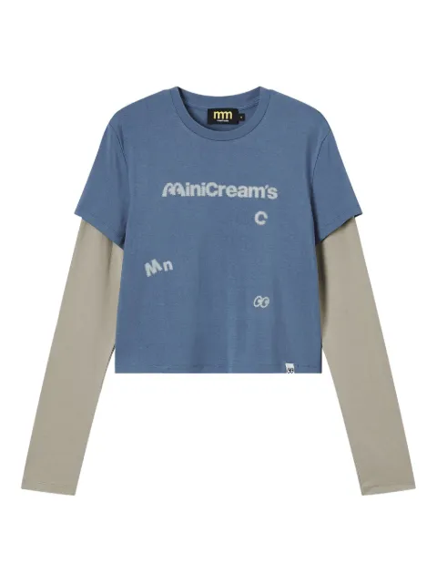 Mini Cream layered graphic-print top Blue 5FM605A