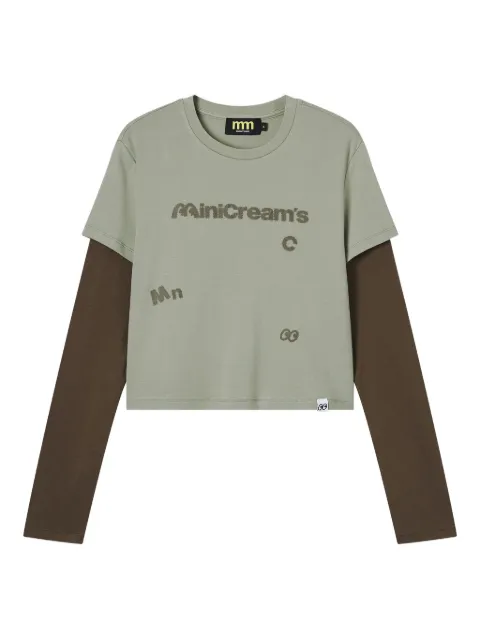 Mini Cream layered graphic top Green 5FM605A