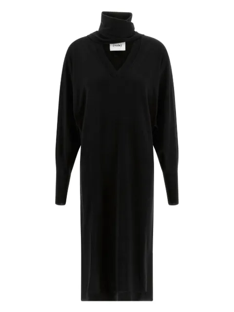 Nude turtleneck scarf midi dress Black 1101W2551209