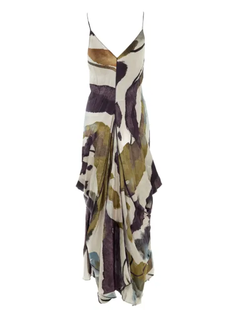 YANGKEHAN abstract-print ruffled maxi dress Neutrals YKH25ADRS369F