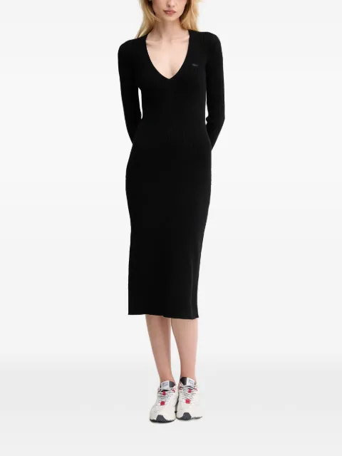 Lacoste V-neck ribbed midi dress Black EF4175
