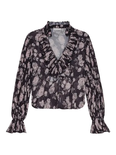 GANNI floral-print blouse Black F9555