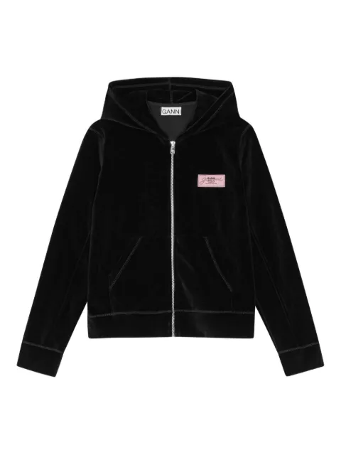 GANNI velour zip-up hoodie Black T4114