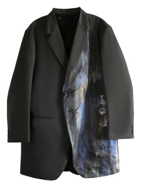 Yohji Yamamoto abstract-print single-breasted jacket Black HLJ15928