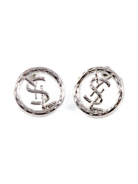 Saint Laurent Pre-Owned 2000s logo-detail round earrings Silver 15016127
