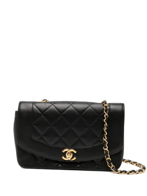 CHANEL Pre-Owned 1991 Diana Medium Black Lambskin Diana Stripe Classic Flap Shoulder Bag Black CHANELDIANASHOULDER