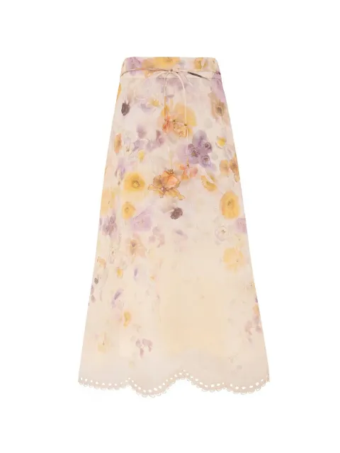 ZIMMERMANN Memento embroidered midi skirt Neutrals 5460SF252