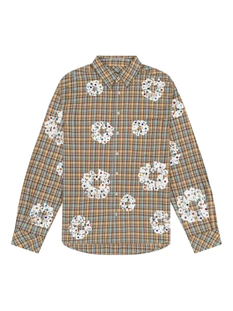 Denim Tears wreath-embellished checked shirt Brown DT178