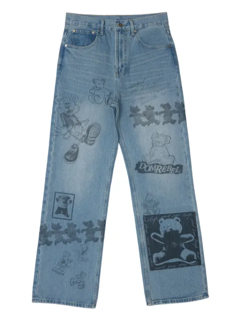 DOMREBEL graphic-print wide-leg jeans Blue HIGHLOWJEANSMB