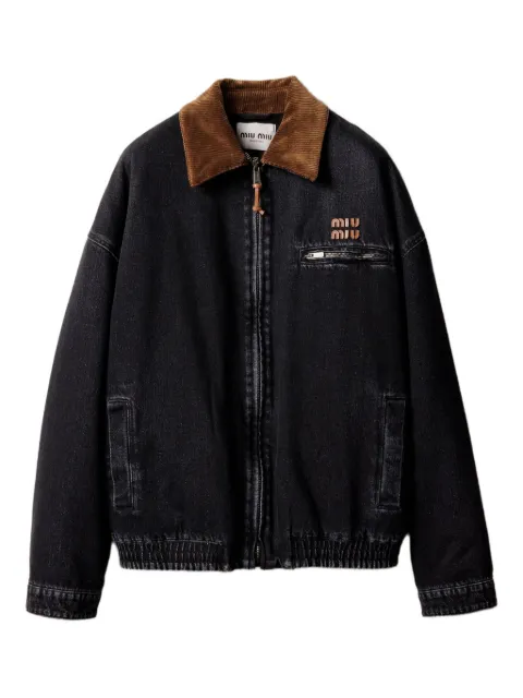 Miu Miu contrast-collar logo blouson jacket Black GWB221SOOO175P