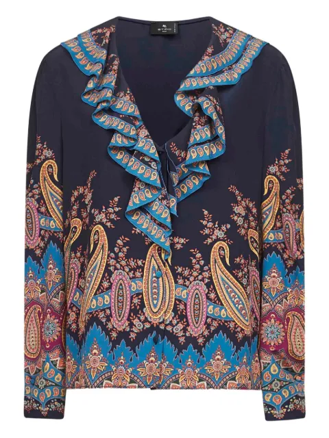 ETRO paisley-print ruffled top Blue WRIA007999SP1H2