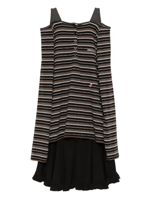 Mini Cream logo-embroidered T-shirt and skirt set Black 5FM609A