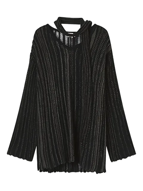 b+ab tie-neck ribbed-knit sweater Black 5F311AS