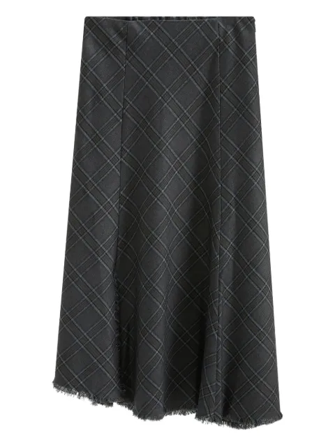 b+ab checked frayed-hem asymmetric skirt Grey 5F162AS