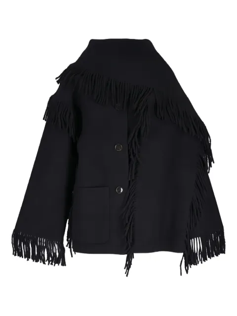 TOTEME fringed-scarf buttoned oversized jacket Black 254WRO0242FB0471001