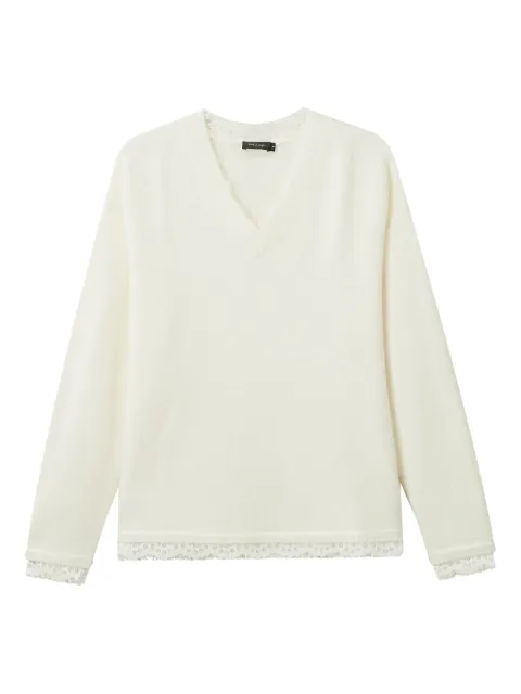 tout a coup lace-trim V-neck sweater White S301AF5