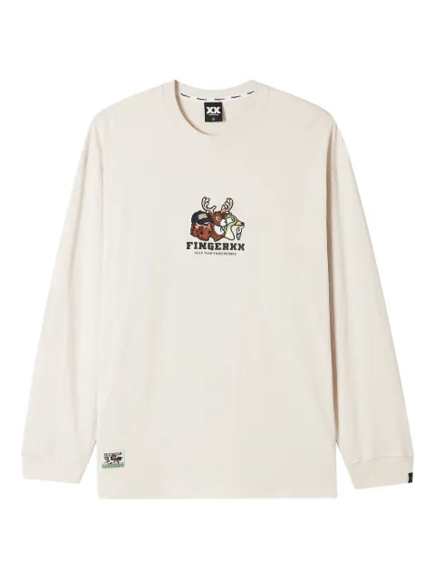 FINGERCROXX embroidered animal long-sleeve T-shirt White FFXLTM01129X