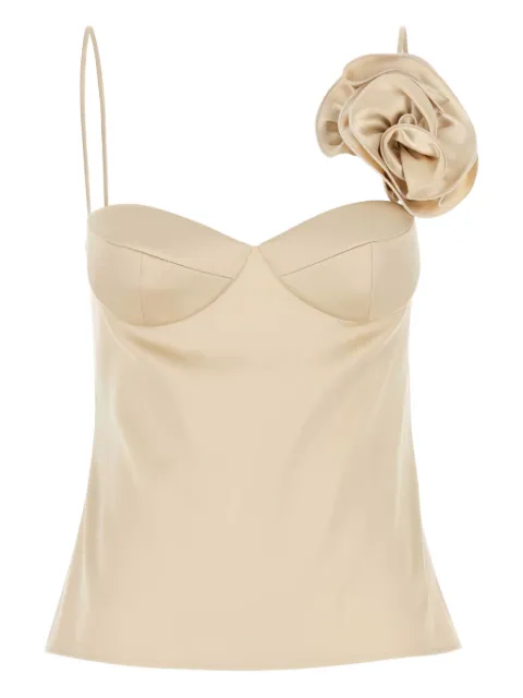 Magda Butrym rose-appliqué satin top Neutrals 130725