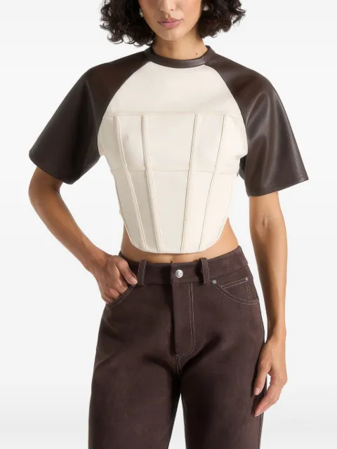 Manière De Voir Juline leather corset T-shirt White WMN4416