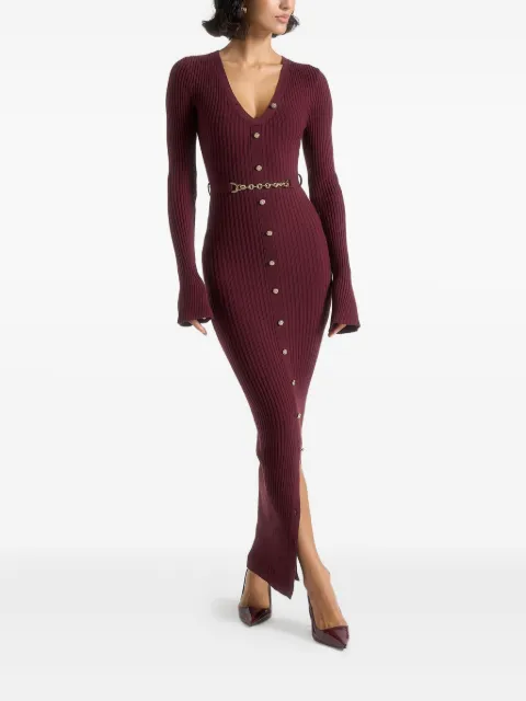 Manière De Voir Assia long sleeve knitted maxi dress with belt Red WMN41811