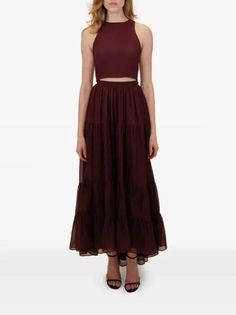 AZEEZA tiered chiffon midi skirt Red TAMARSKIRTCHIFFONWINE