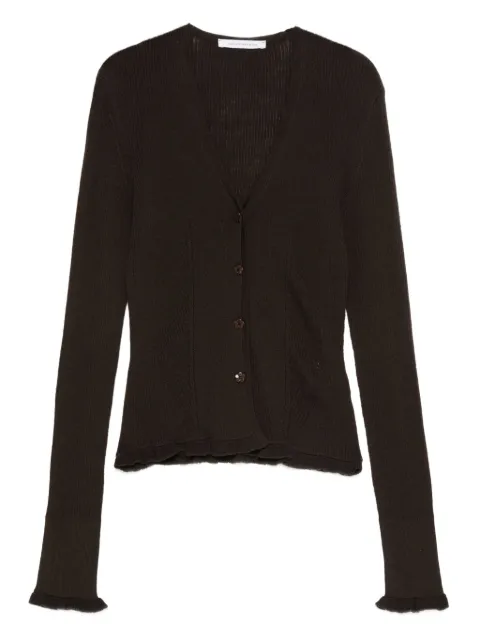 Cecilie Bahnsen ribbed ruffle-cuff cardigan Brown 225KNI52004