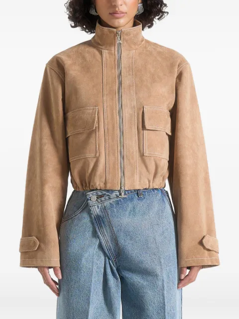 Manière De Voir Nawel suede contrast stitch jacket with cinched hem Brown WMN4287